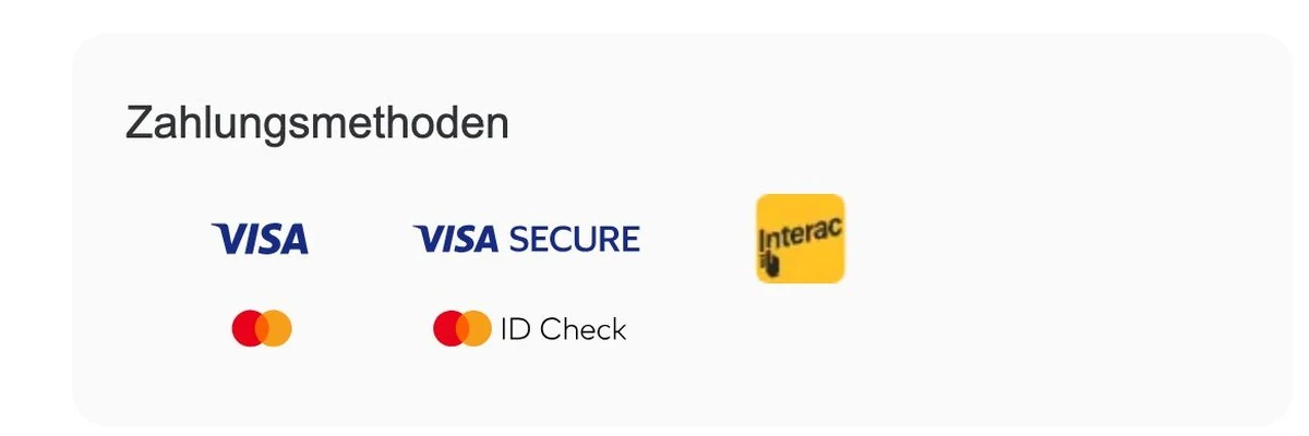 Zahlungsmethoden von HitnSpin: Visa, Mastercard und Interac